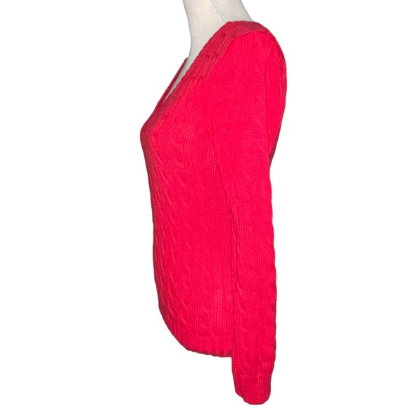Ralph Lauren Sport Women’s V-Neck Cable Knit Sweater Red Size Medium 100% Cotton - Picture 4 of 5